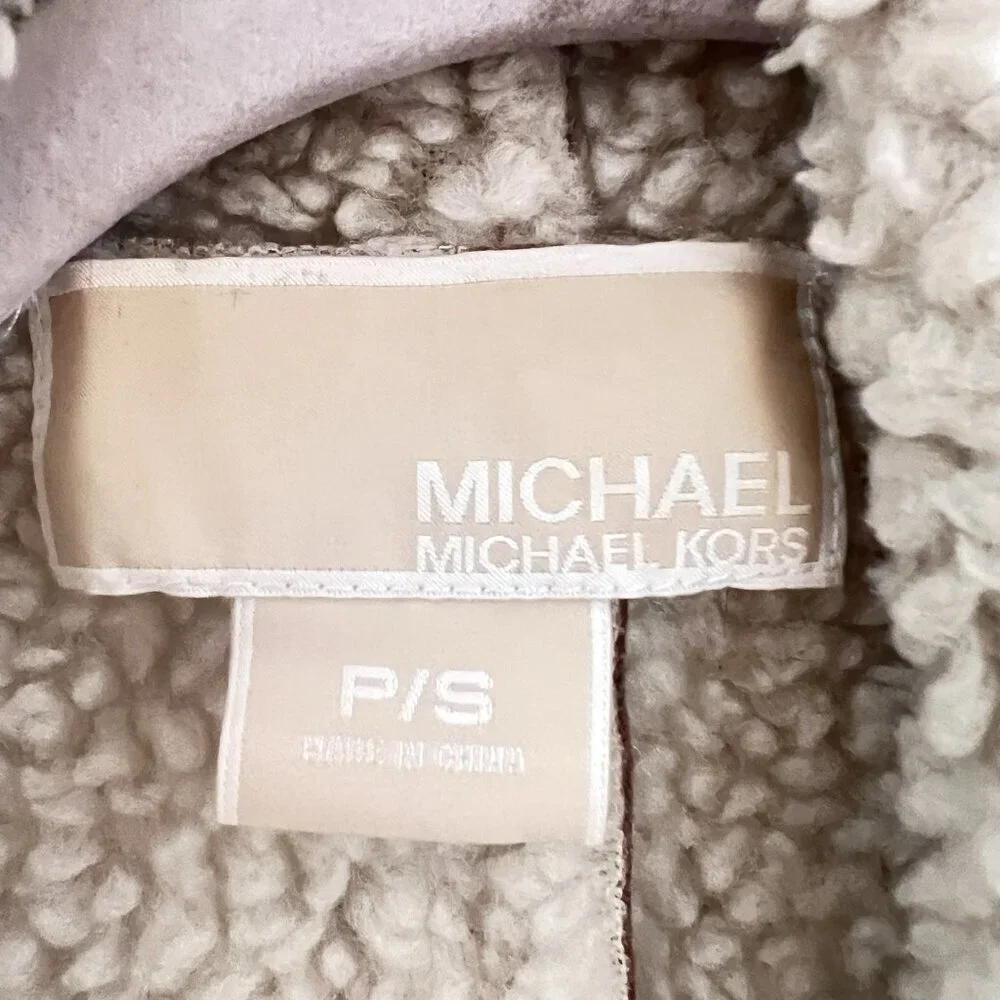 Michael Kors Faux Suede Sherpa Vest Camel Brown Petite Small P/S bohemian